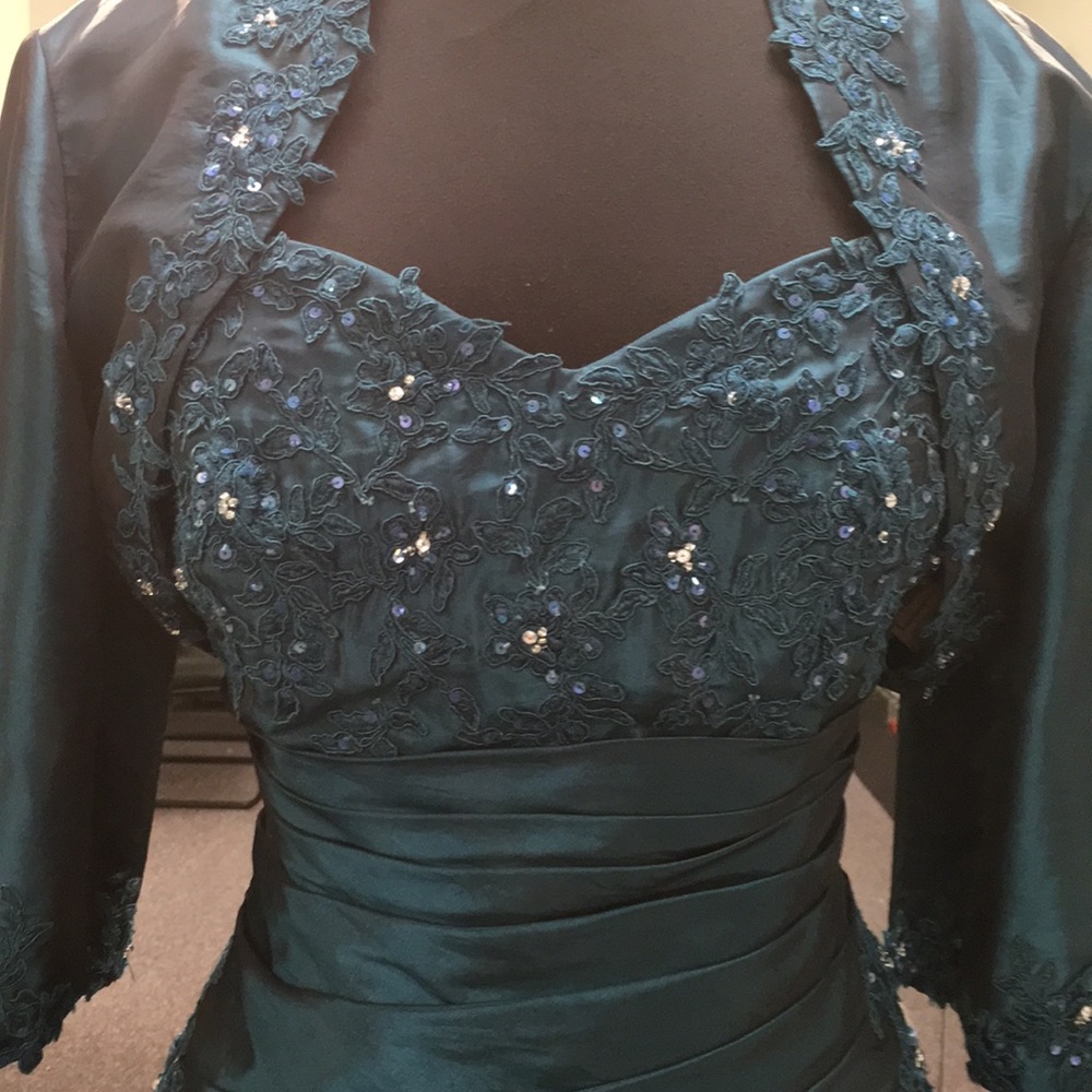 Teal Lace Appliqué Wedding Dress with Matching Bolero